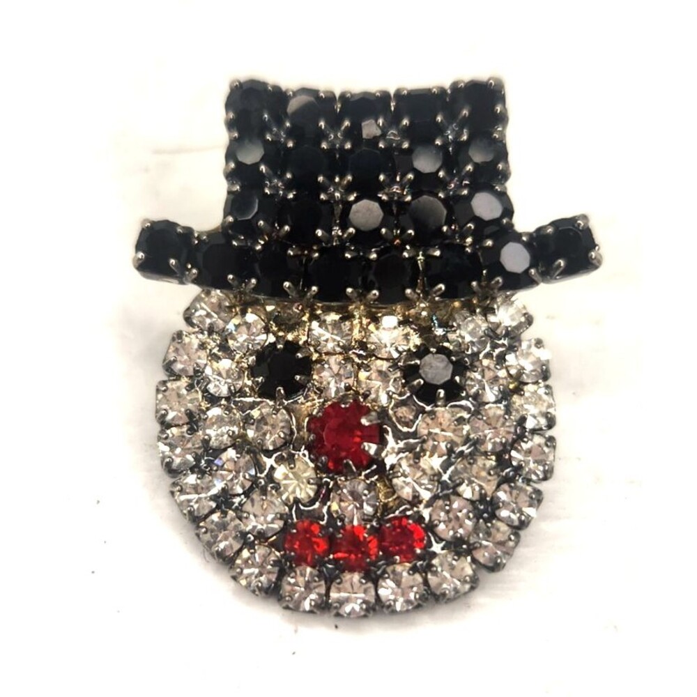 VTG Frosty the  Snowman Winter Holiday Rhinestone 1"  Brooch  Pin Christmas